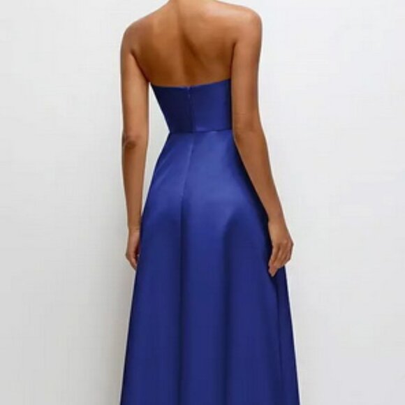 Dessy Collection Cobalt Blue Ruched Strapless Satin Gown 3171 - Picture 5 of 6